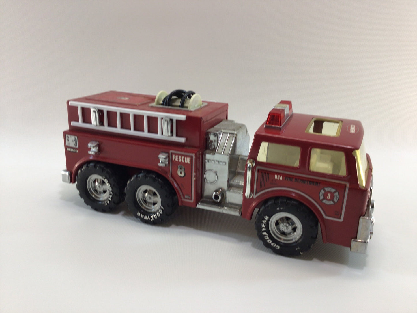 REMCO Rescue Pumper No. 8 Fire Truck 1980's Pressed Steel Toy