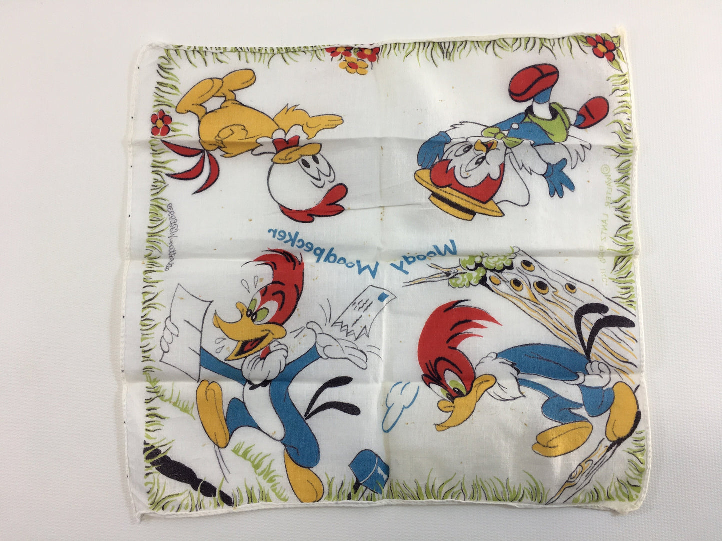 Cartoon Character Hanky Set Woody Woodpecker 3 Children's Story book Characters printed on 100% Cotton Vintage Kids Handkerchiefs
