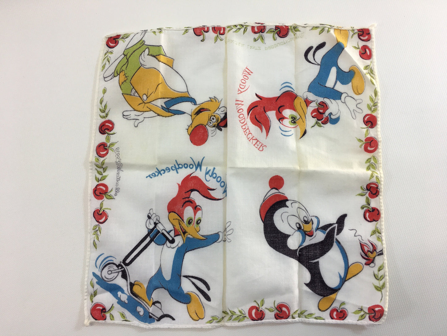 Cartoon Character Hanky Set Woody Woodpecker 3 Children's Story book Characters printed on 100% Cotton Vintage Kids Handkerchiefs