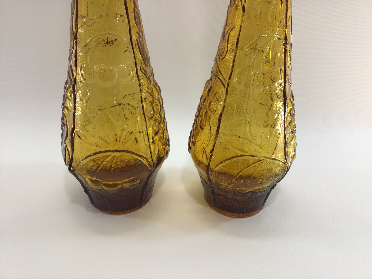 Vintage Genie Bottle Set Pair of Empoli Italian Art Glass 22" Decanter Bottles Amber Color Mid Century Home Decor