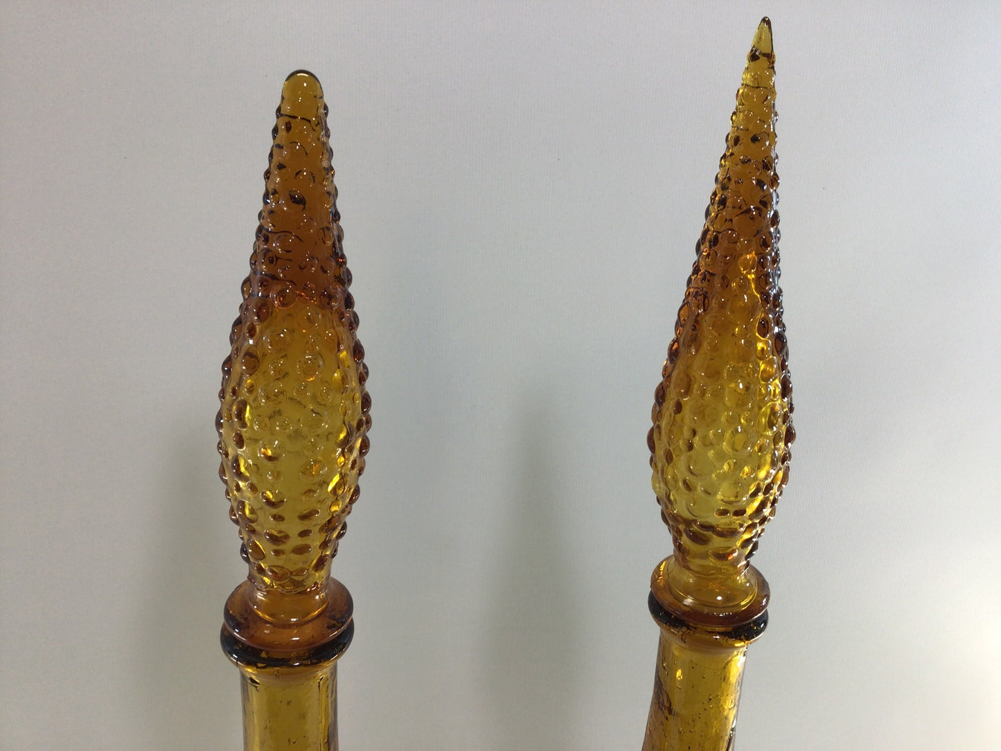 Vintage Genie Bottle Set Pair of Empoli Italian Art Glass 22" Decanter Bottles Amber Color Mid Century Home Decor