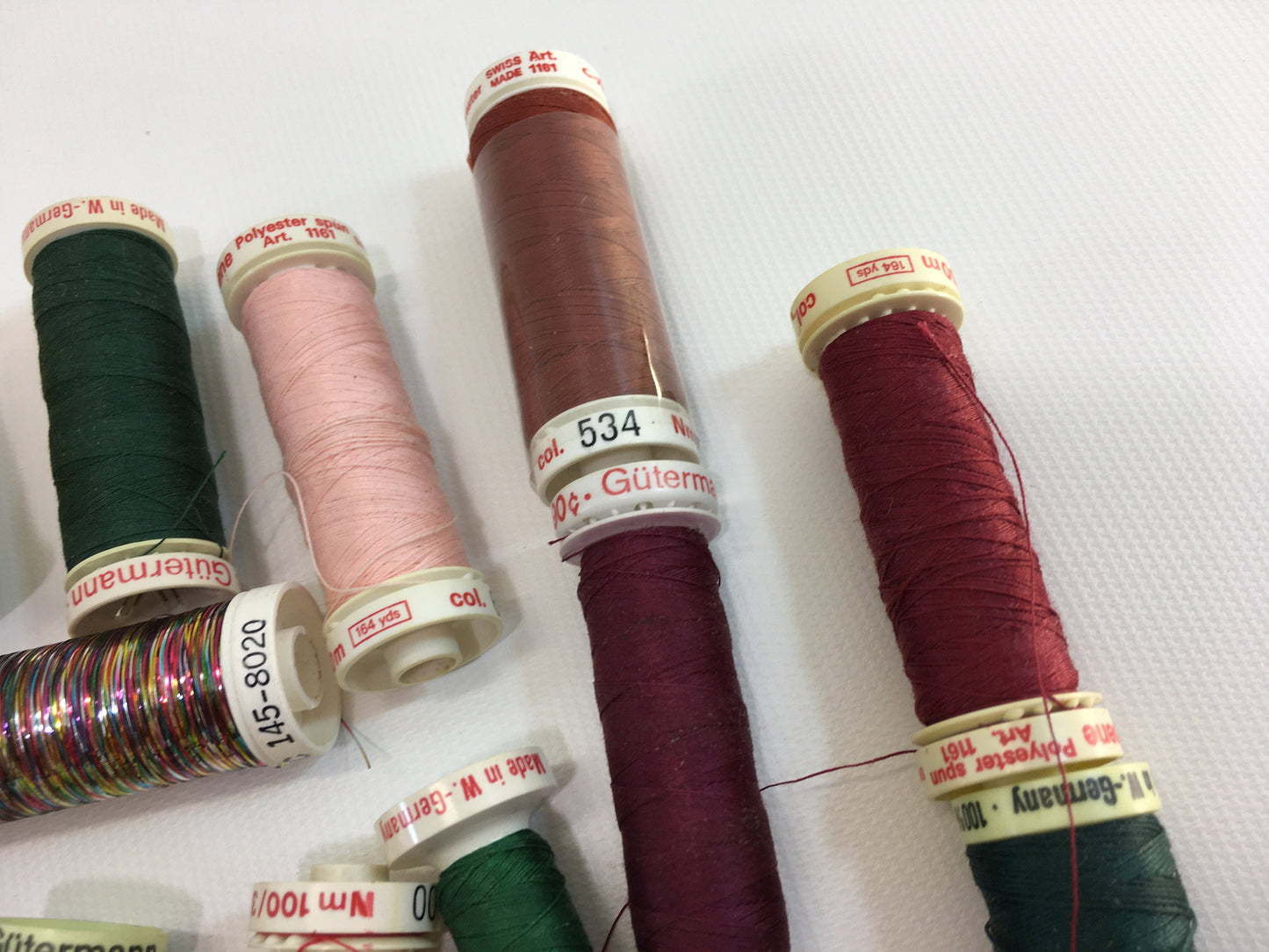 Sewing Thread Guttermann Mettler Metrosene Polyester Thread Lot Greens Burgundy Multi Metallic Gold Made in West Germany
