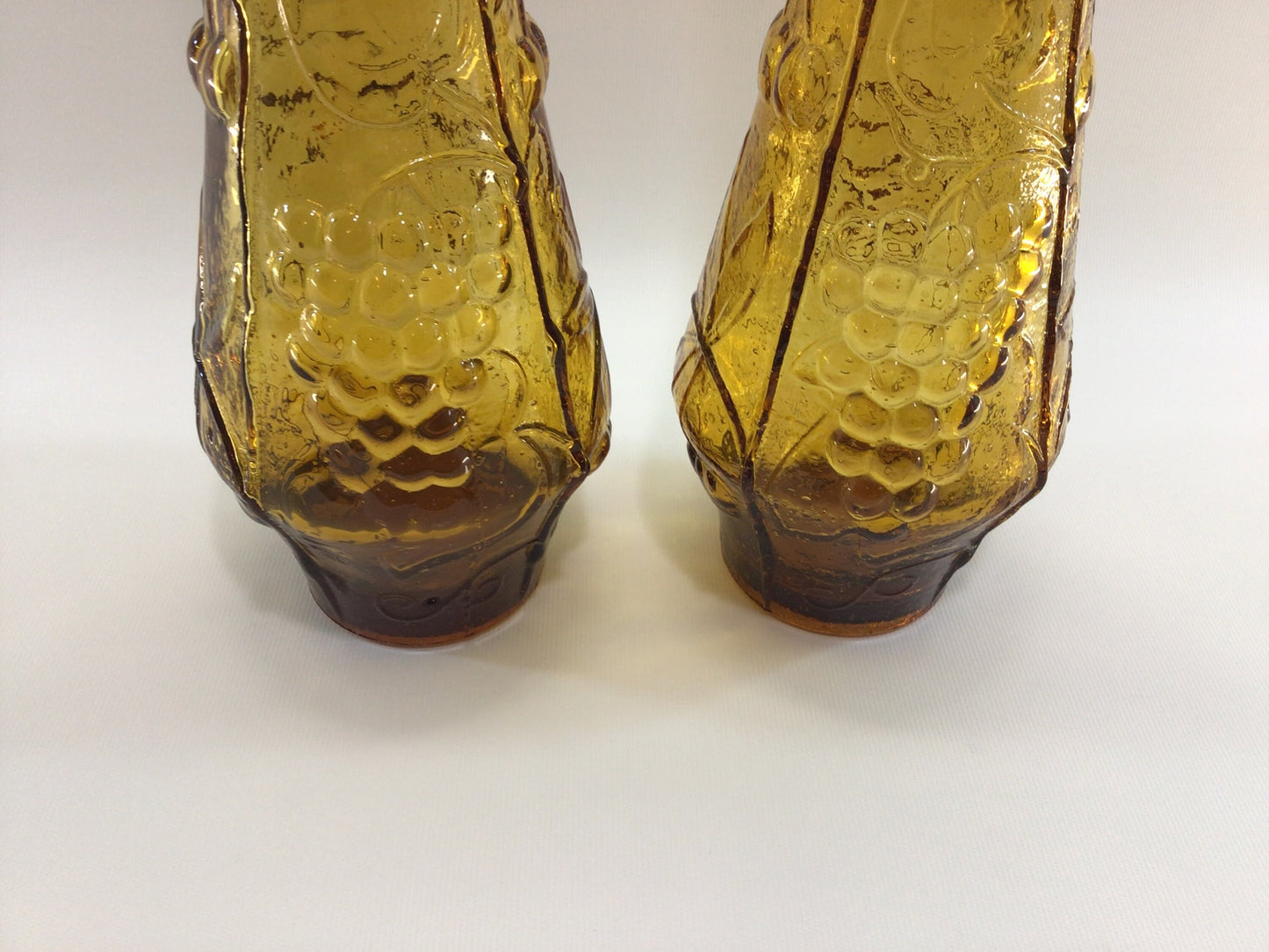 Vintage Genie Bottle Set Pair of Empoli Italian Art Glass 22" Decanter Bottles Amber Color Mid Century Home Decor