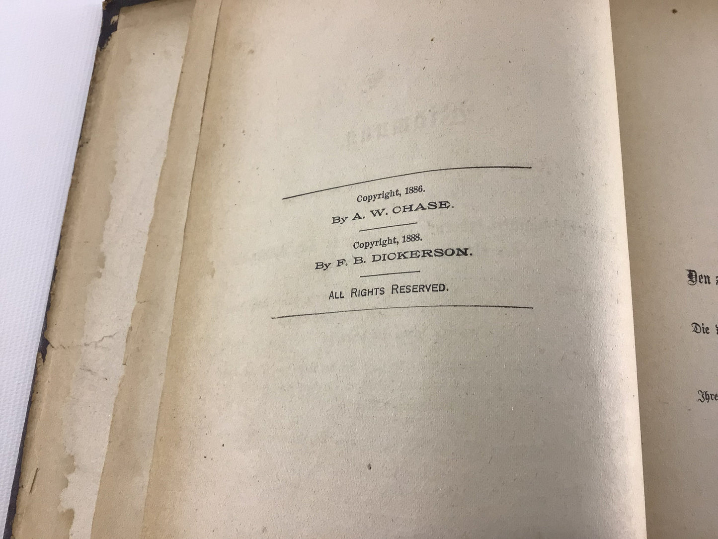 Antique Cookbook Dr. Chase's Receipt Book Copyright 1888 Written in German
