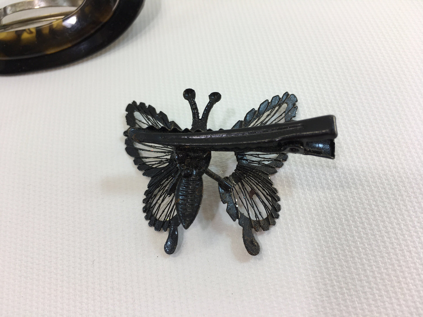 Hair Clips Glittered Black Butterfly Plastic Tortoise Shell and Rhinestone Combs