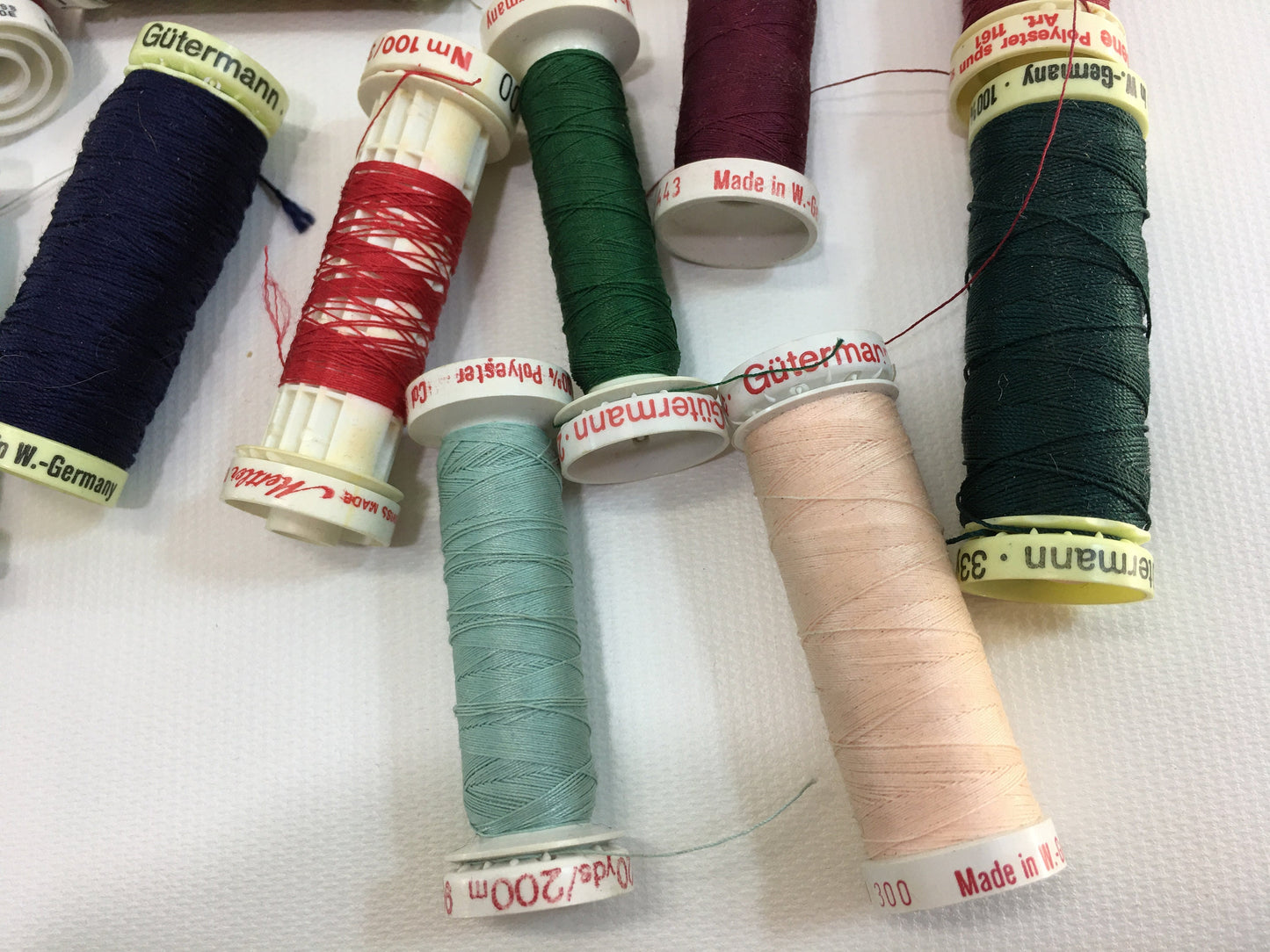 Sewing Thread Guttermann Mettler Metrosene Polyester Thread Lot Greens Burgundy Multi Metallic Gold Made in West Germany