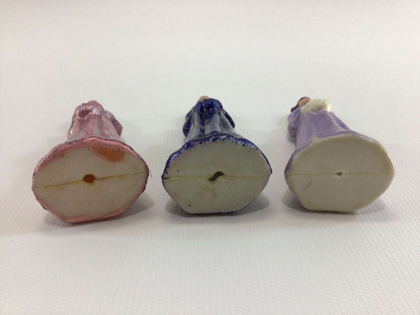 Vintage Wedding Cake Toppers 3" Plastic Bridesmaid Maid of Honor Made in Hong Kong 3 Figures Blue Pink Purple