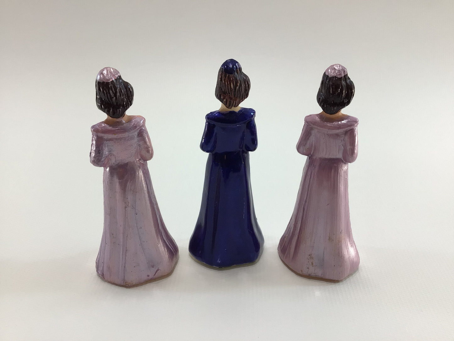 Vintage Wedding Cake Toppers 3" Plastic Bridesmaids Maid of Honor Made in Hong Kong 3 Figures Blue Pink
