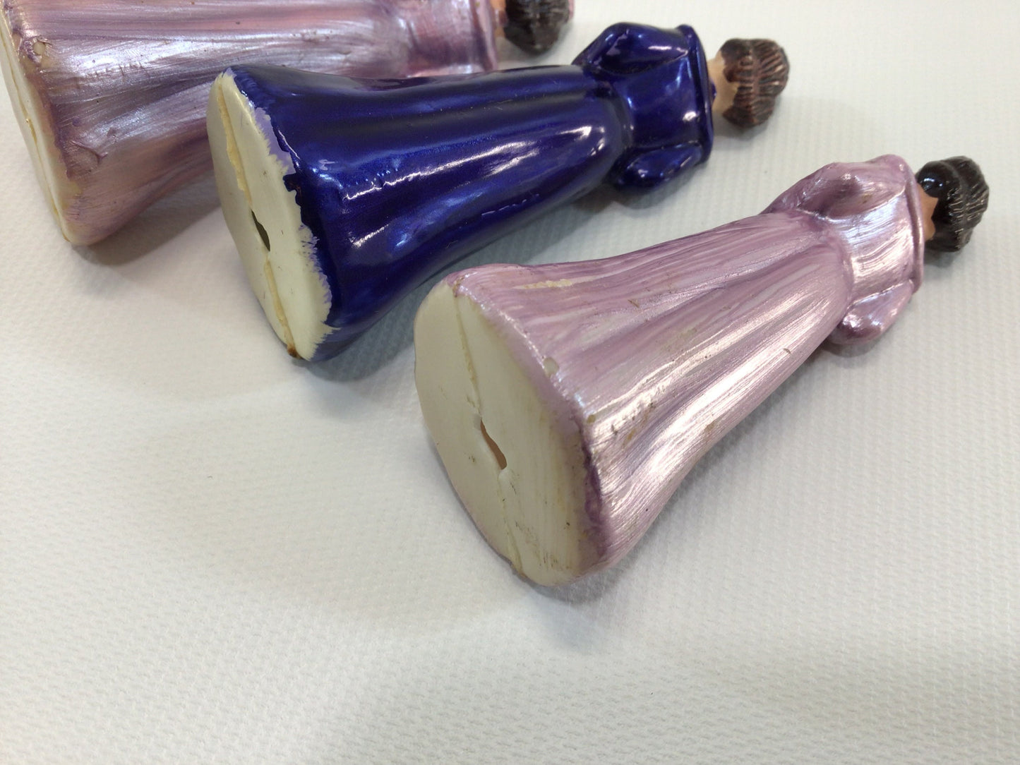 Vintage Wedding Cake Toppers 3" Plastic Bridesmaids Maid of Honor Made in Hong Kong 3 Figures Blue Pink