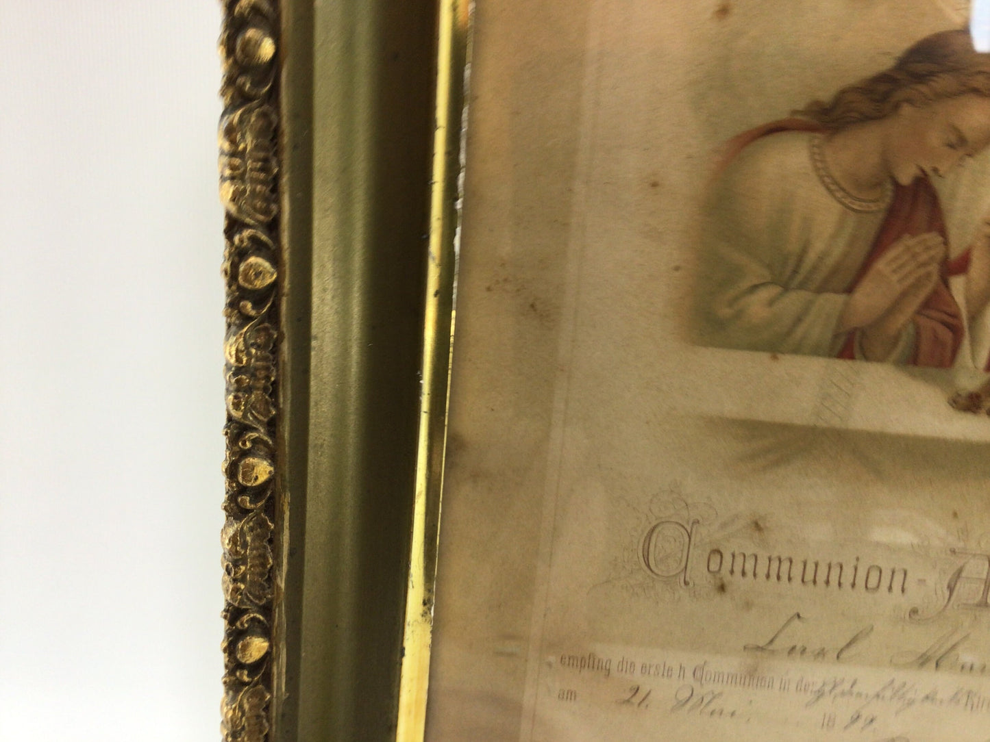 Framed 1899 First Communion Certificate 8" x 10" Antique Religious Home Wall Decor