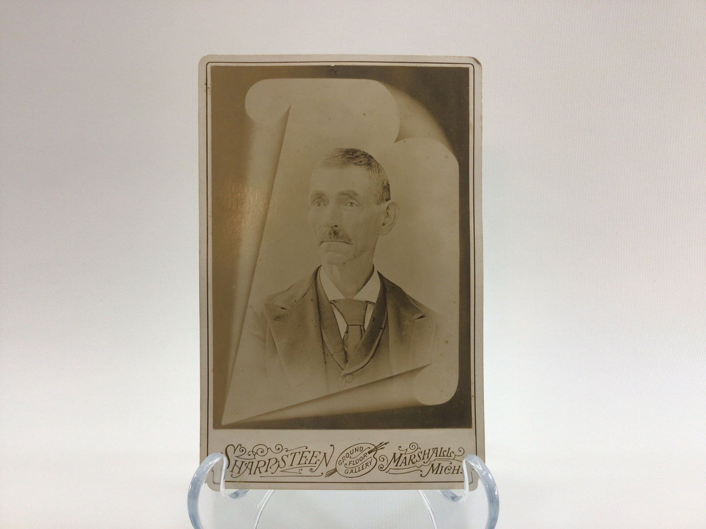 Victorian era Sharpsteen Cabinet Card Photo Older Gentleman with Mustache and Necktie