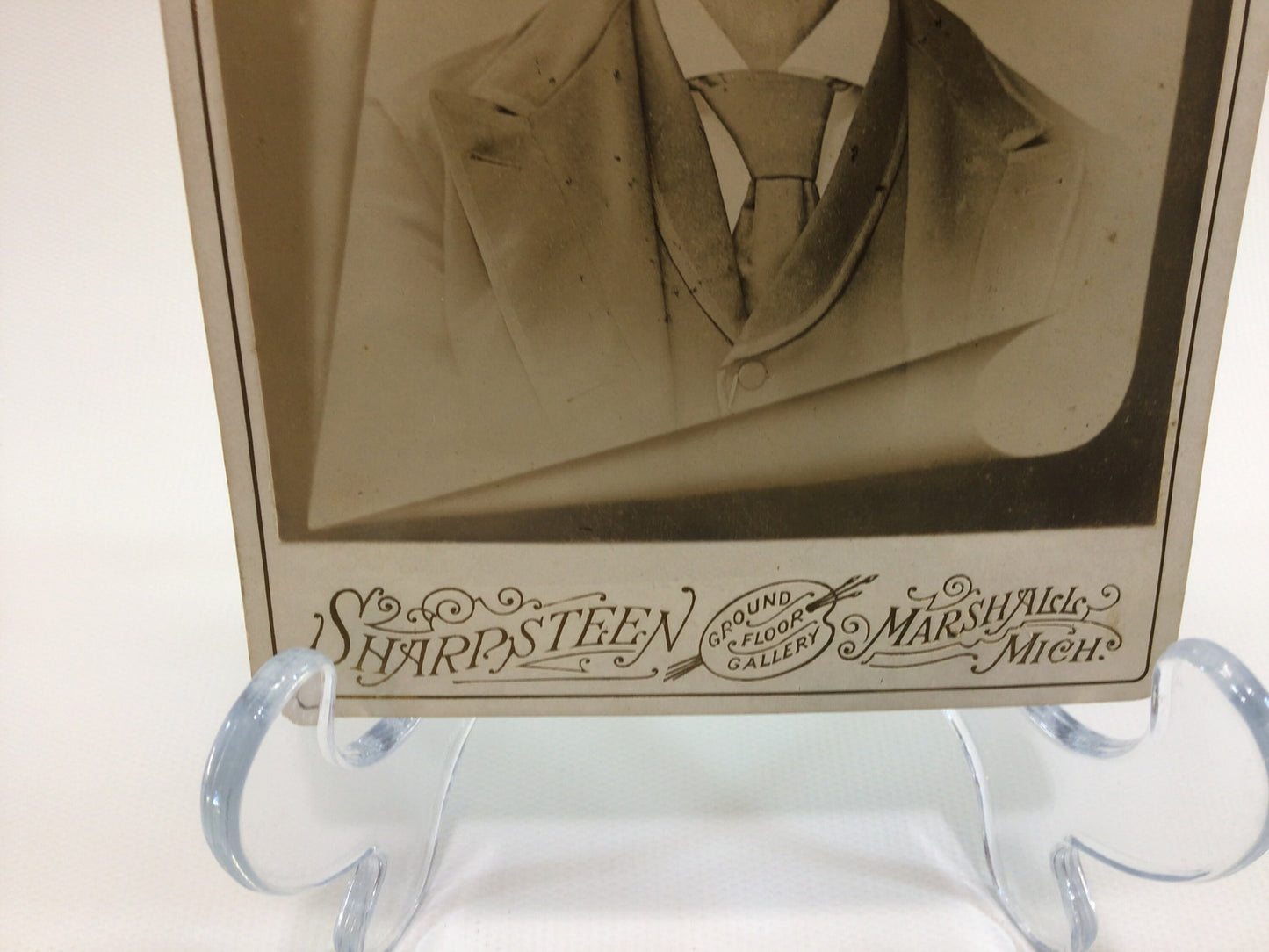 Victorian era Sharpsteen Cabinet Card Photo Older Gentleman with Mustache and Necktie