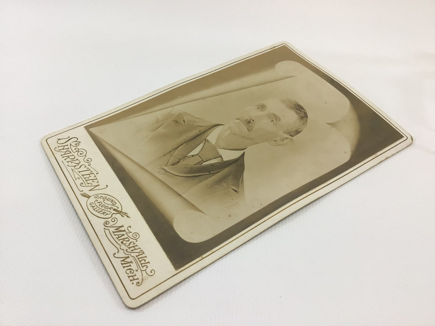 Victorian era Sharpsteen Cabinet Card Photo Older Gentleman with Mustache and Necktie