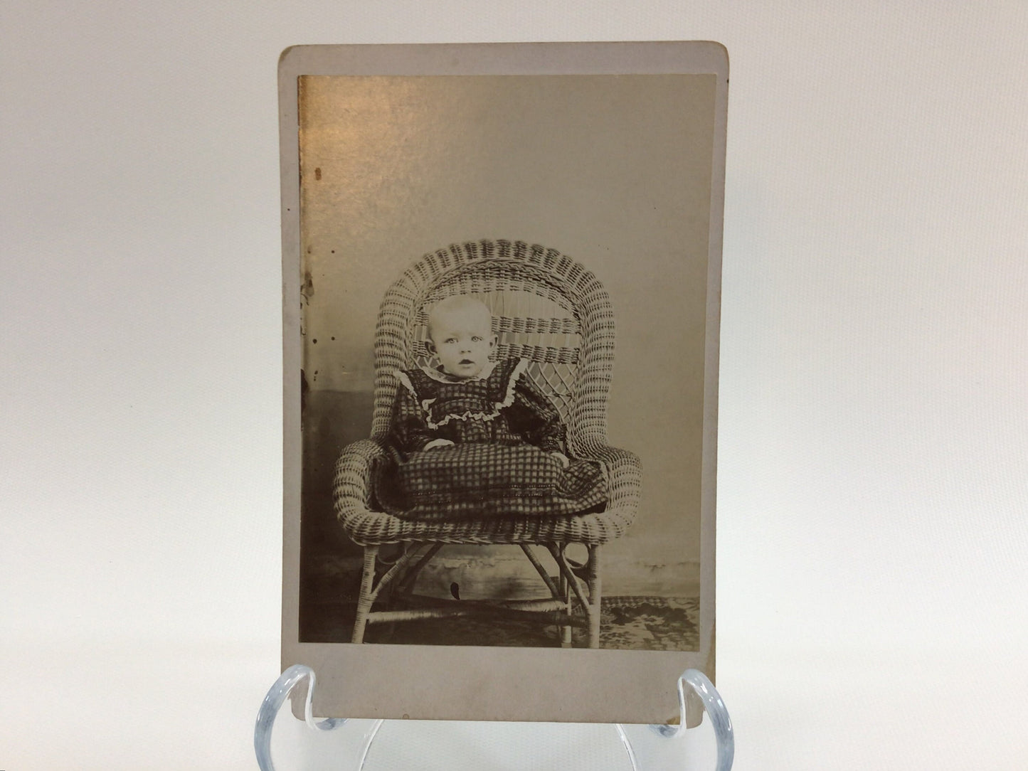 Victorian era Cabinet Card Photo Baby in Wicker Rattan Chair