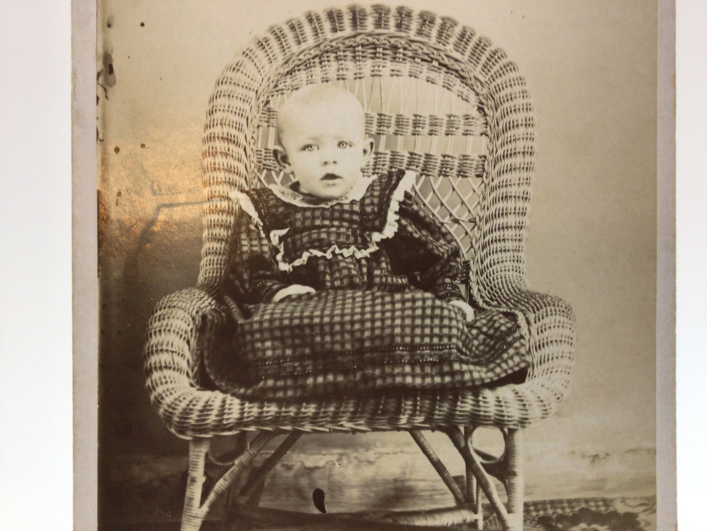 Victorian era Cabinet Card Photo Baby in Wicker Rattan Chair