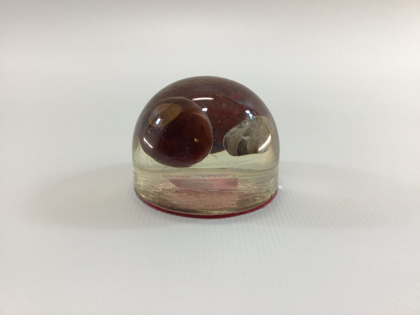 Vintage Souvenir Acrylic Mini Paperweight Flint Buckeye and Indian Head Penny Advertising Speedway Gas Lodi Ohio