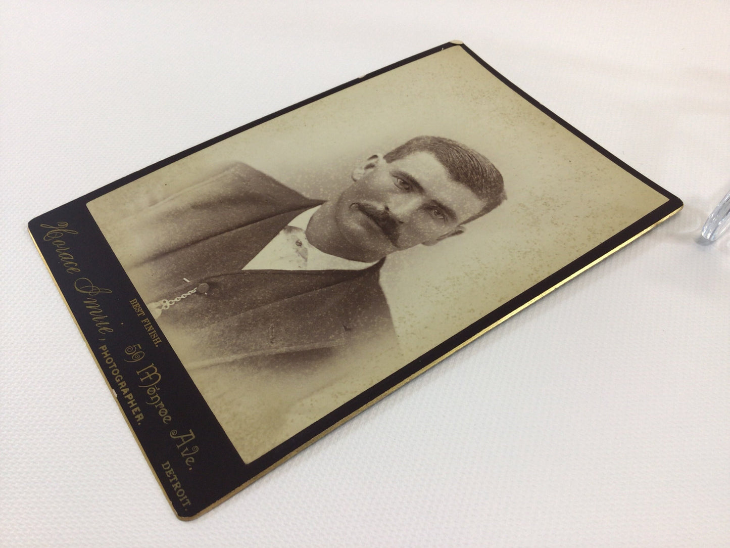 Victorian era Horace Imrie Cabinet Card Photo Young Man with Mustache