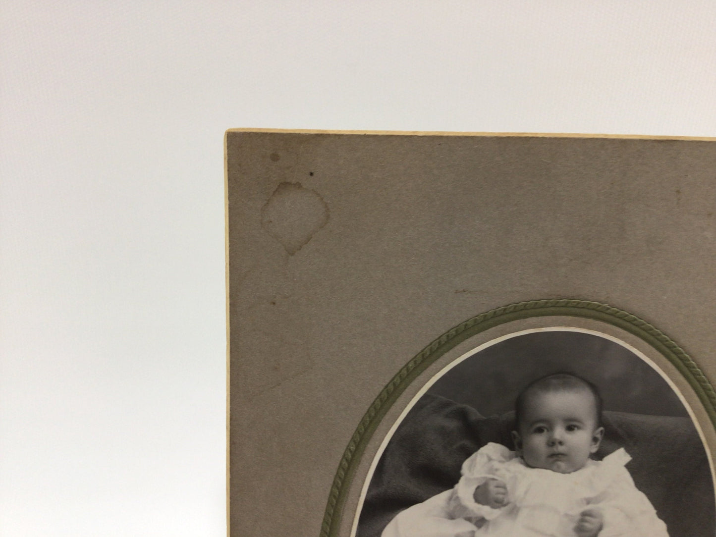 Victorian era Cabinet Card Portrait Photograph Baby in Gown Marshall Michigan