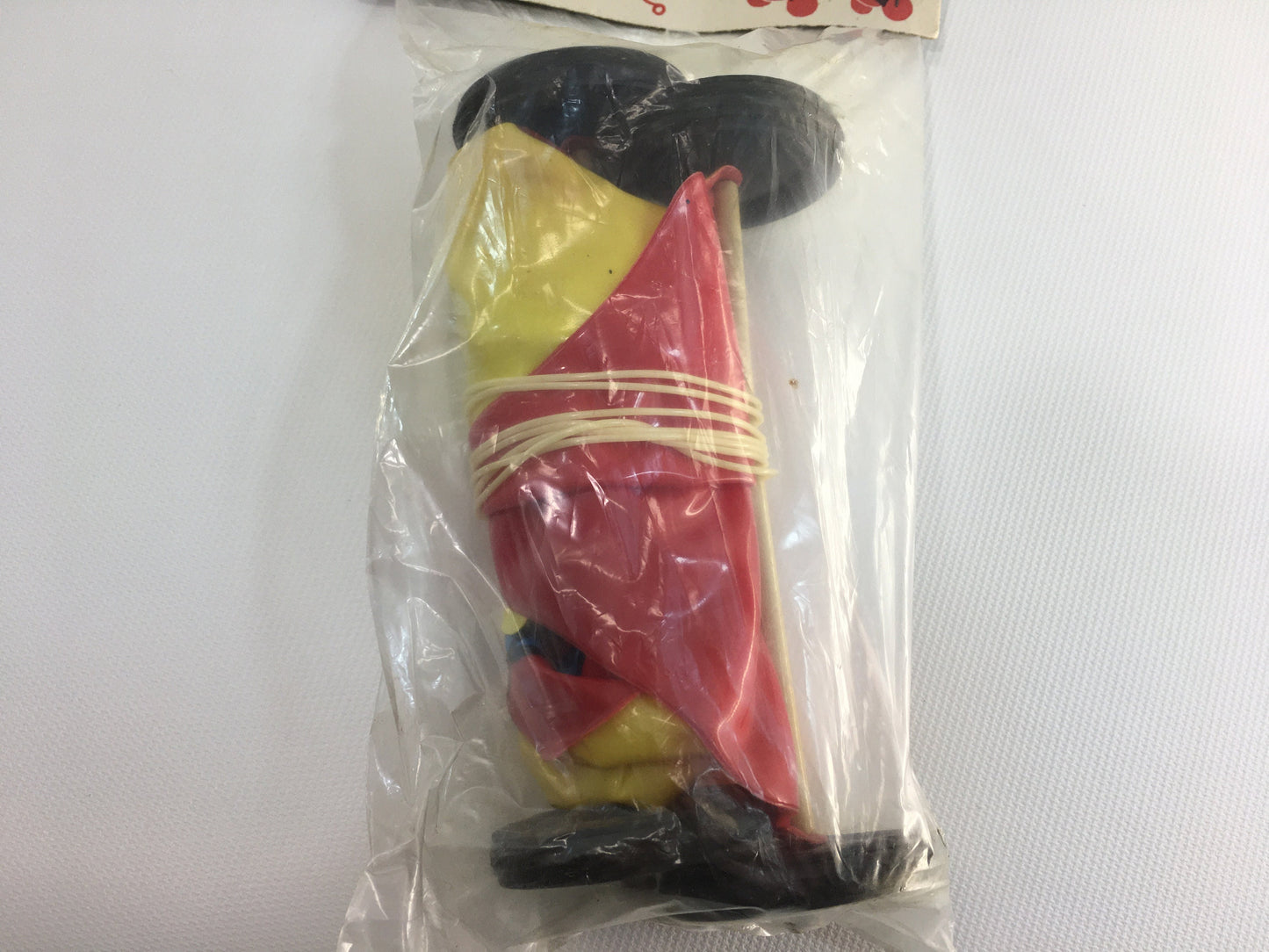 Vintage Pull Dog Toy Inflatable Plastic Red Yellow Toddler Pretend Companion Squeaking Floppy Ears Black Wheels Washable Original Package