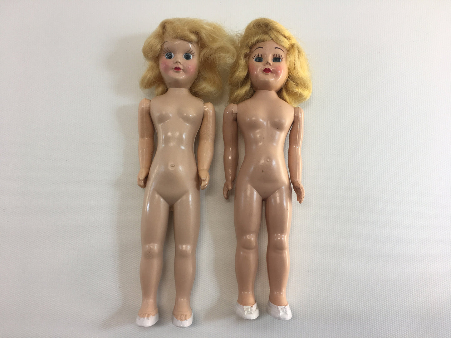 Vintage Doll 1950's Lingerie Lou Dolls Set of Two Blond Mohair Hair Sleepy Eyes Black Bow Painted on Shoes Dress Me Movable Head Arms