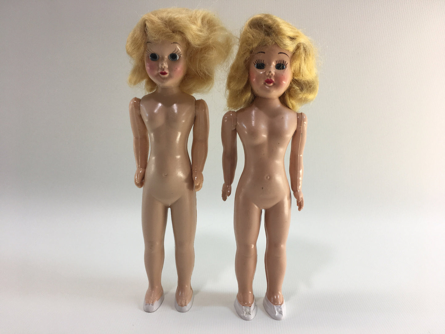 Vintage Doll 1950's Lingerie Lou Dolls Set of Two Blond Mohair Hair Sleepy Eyes Black Bow Painted on Shoes Dress Me Movable Head Arms