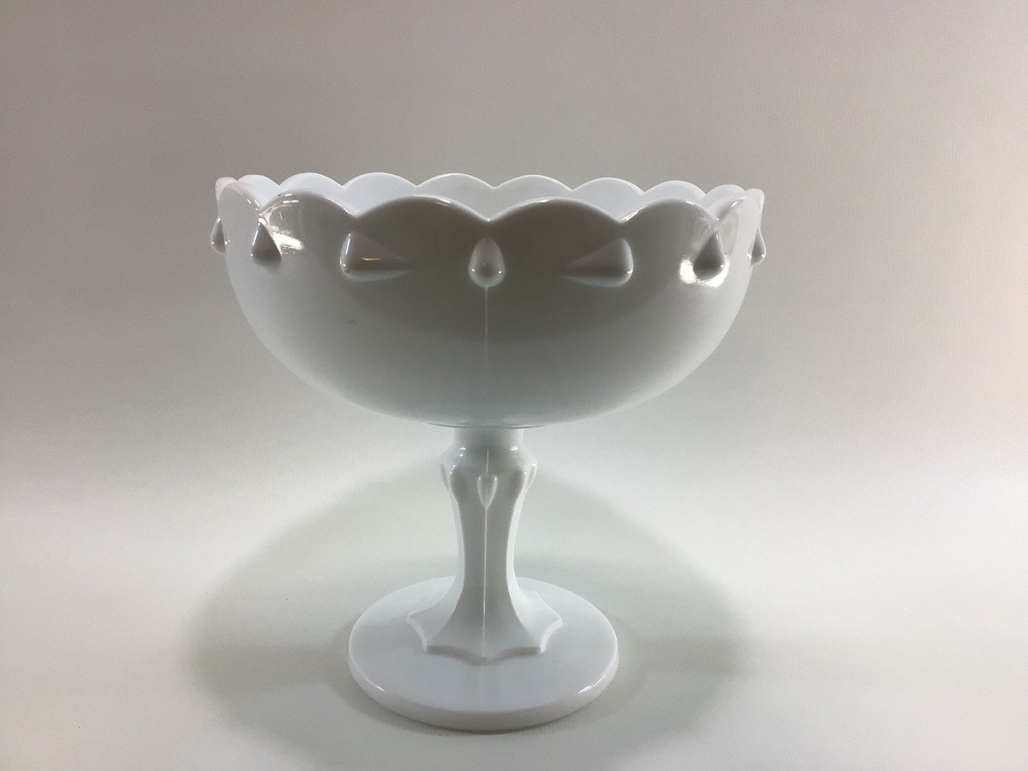 Flower Vase Compote 8" Vintage Indiana Glass Teardrop Milk Glass Home Decor