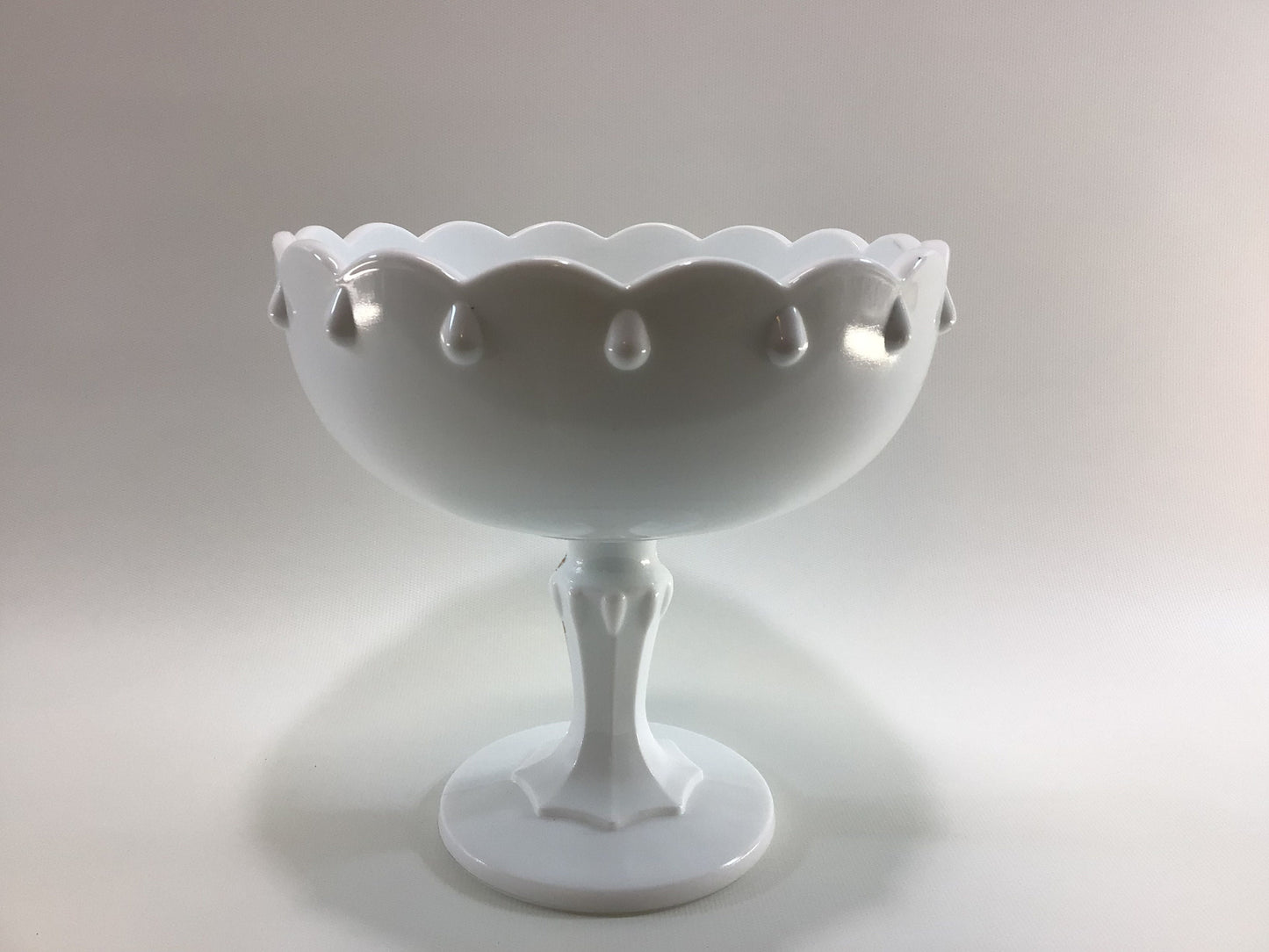 Flower Vase Compote 8" Vintage Indiana Glass Teardrop Milk Glass Home Decor
