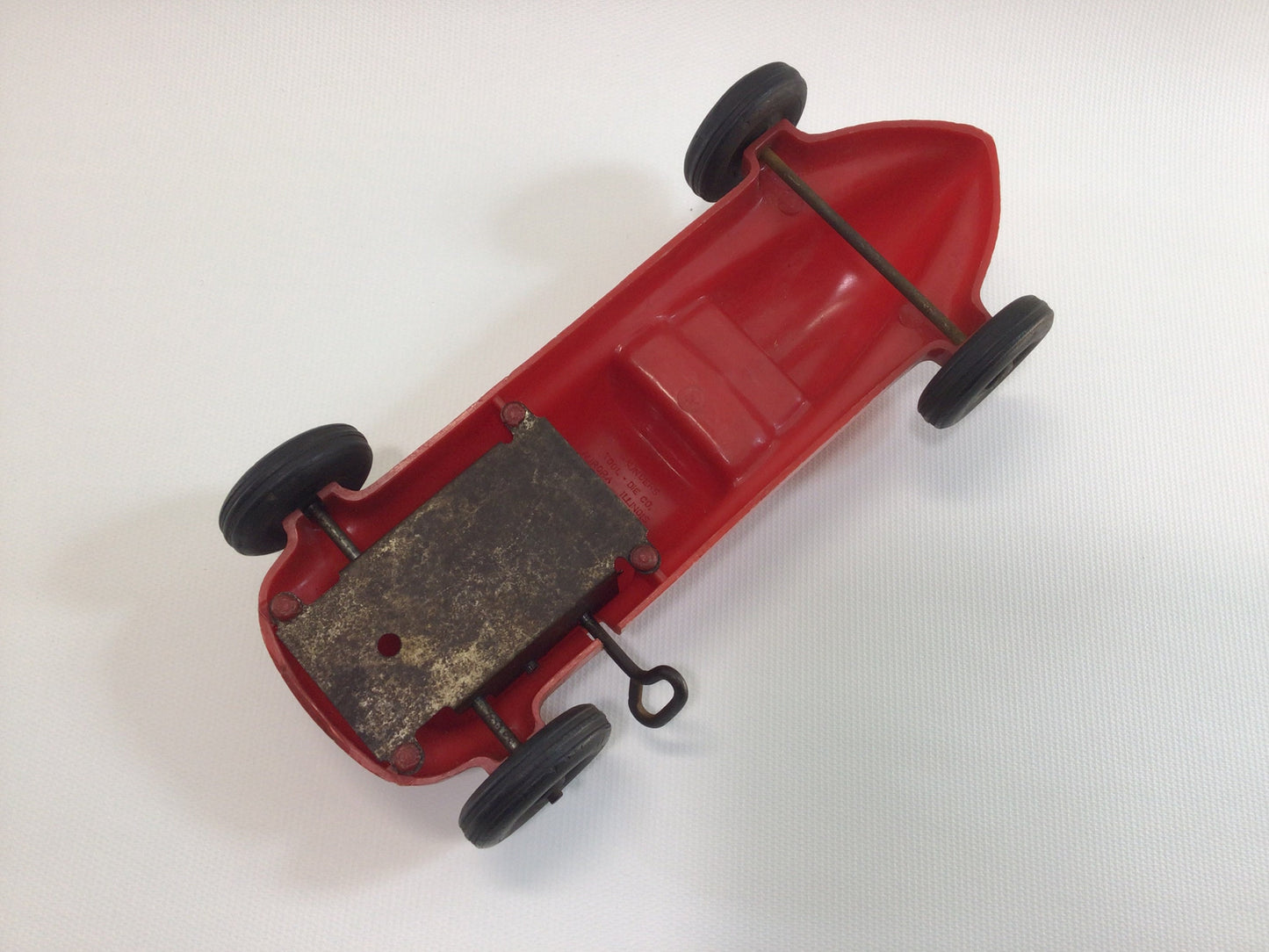 Saunders Wind-up Toy Race Car Vintage Indy Boattail Style Racer Red No 4