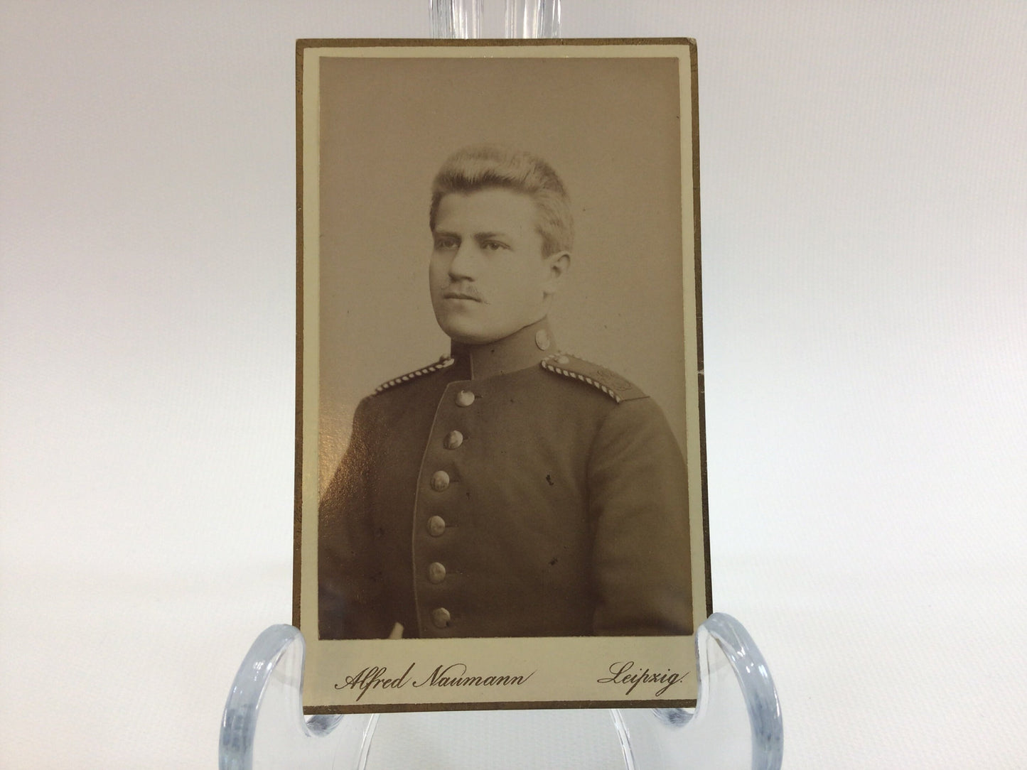 Antique CDV Cabinet Card Photograph Young Man in Uniform Victorian Gerhardt Family Album 2.5" x 4" Photo Leipzig