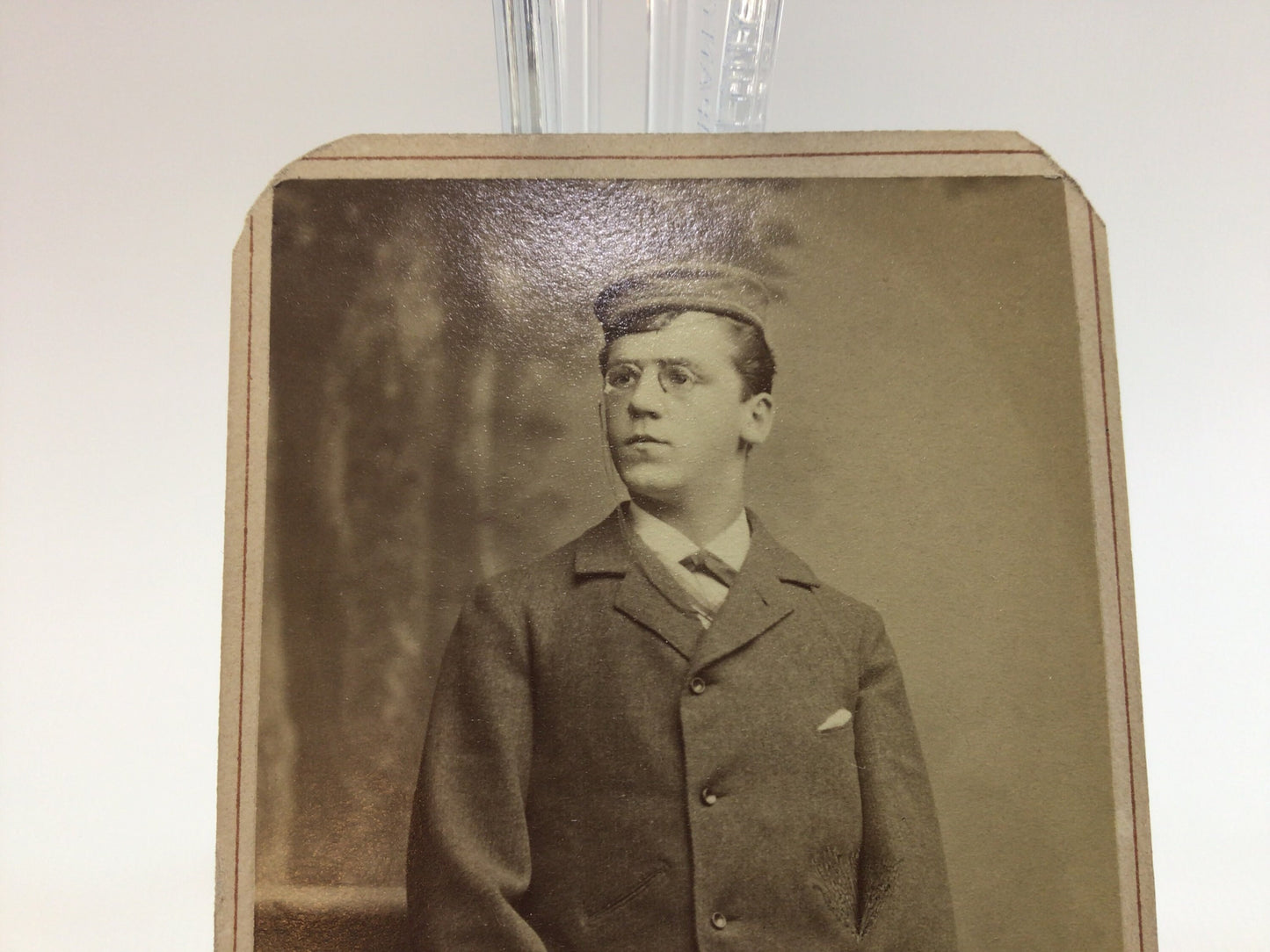 Antique CDV Cabinet Card Photograph Young Man with Cane Victorian Gerhardt Family Album 2.5" x 4" Photo