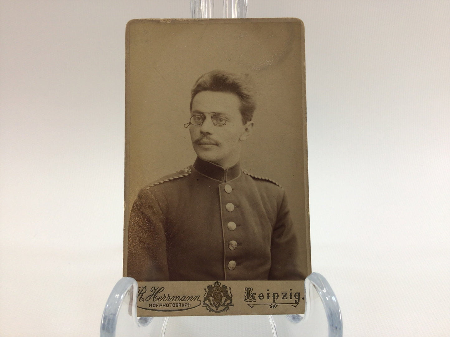 Antique CDV Cabinet Card Photograph Soldier in Uniform Victorian Gerhardt Family Album 2.5" x 4" Photo