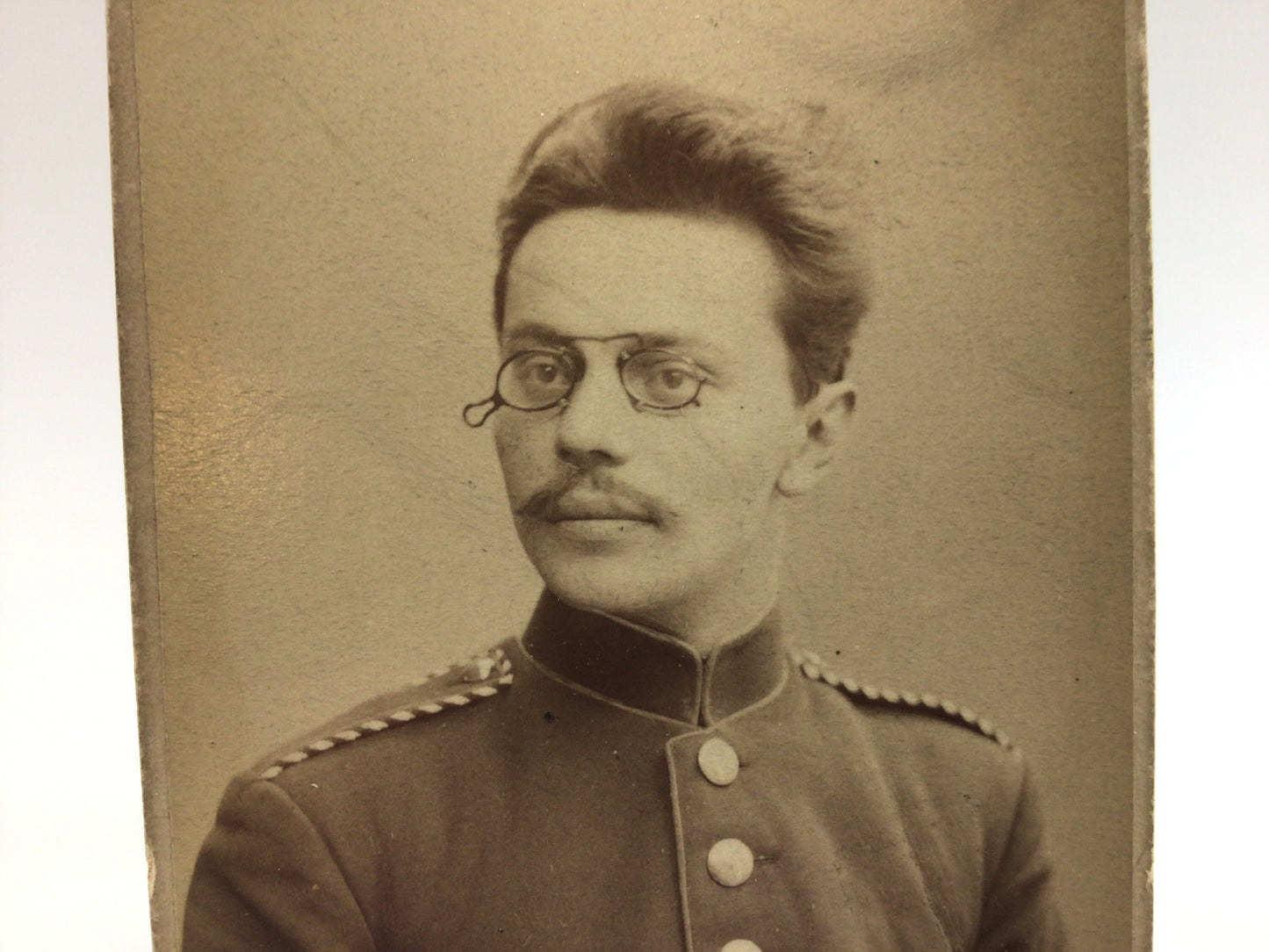 Antique CDV Cabinet Card Photograph Soldier in Uniform Victorian Gerhardt Family Album 2.5" x 4" Photo