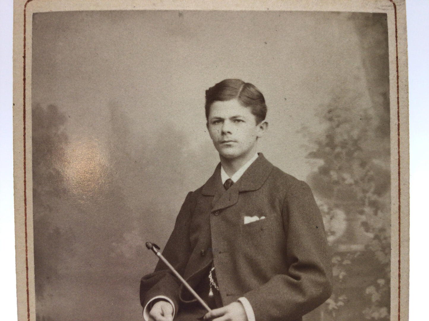 Antique CDV Cabinet Card Photograph Young Man with Bowler Hat and Cane Victorian Gerhardt Family Album 2.5" x 4" Photo