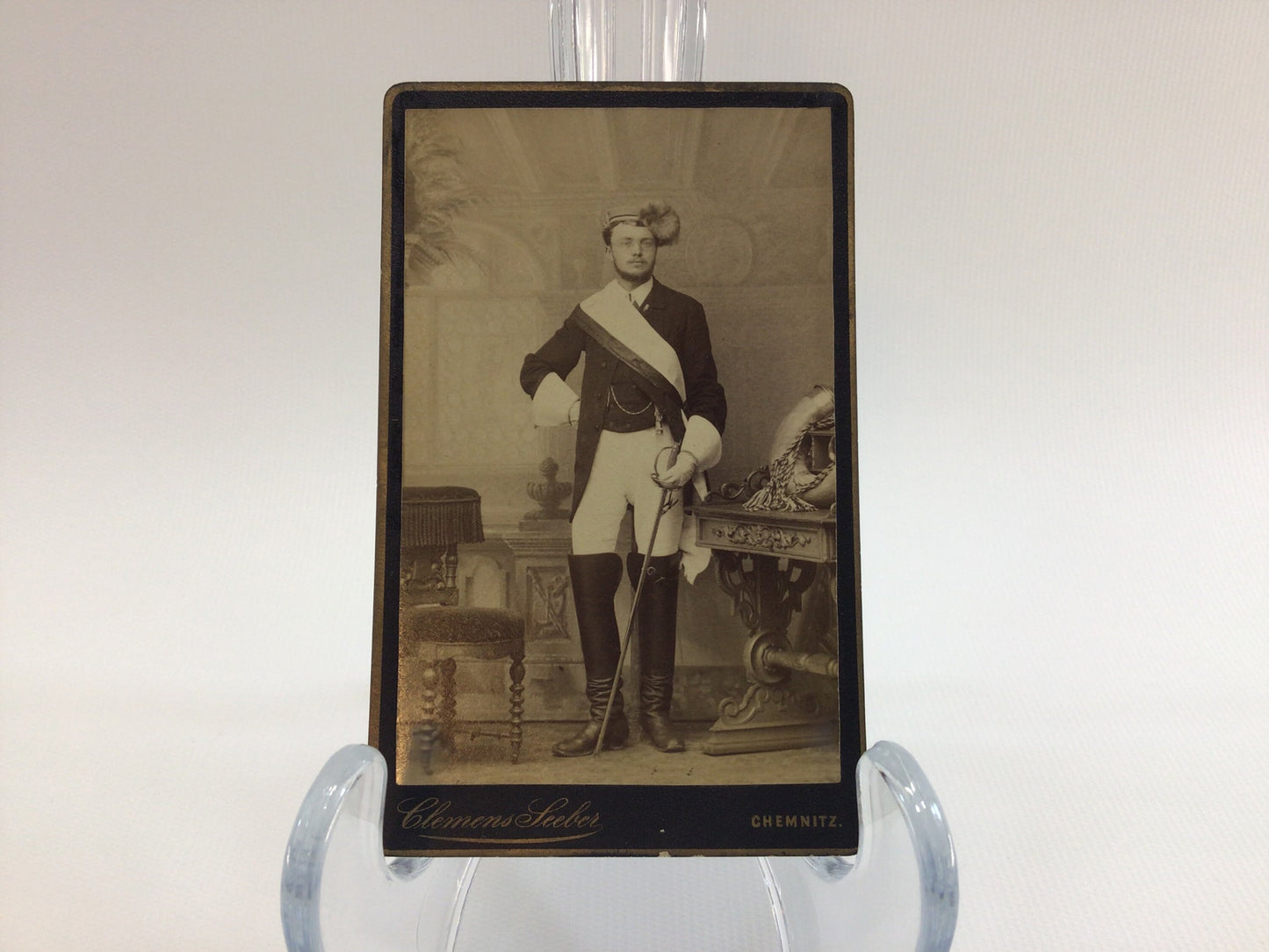 Antique CDV Cabinet Card Photograph Young Man in German Military Attire Victorian Gerhardt Family Album 2.5" x 4" Photo