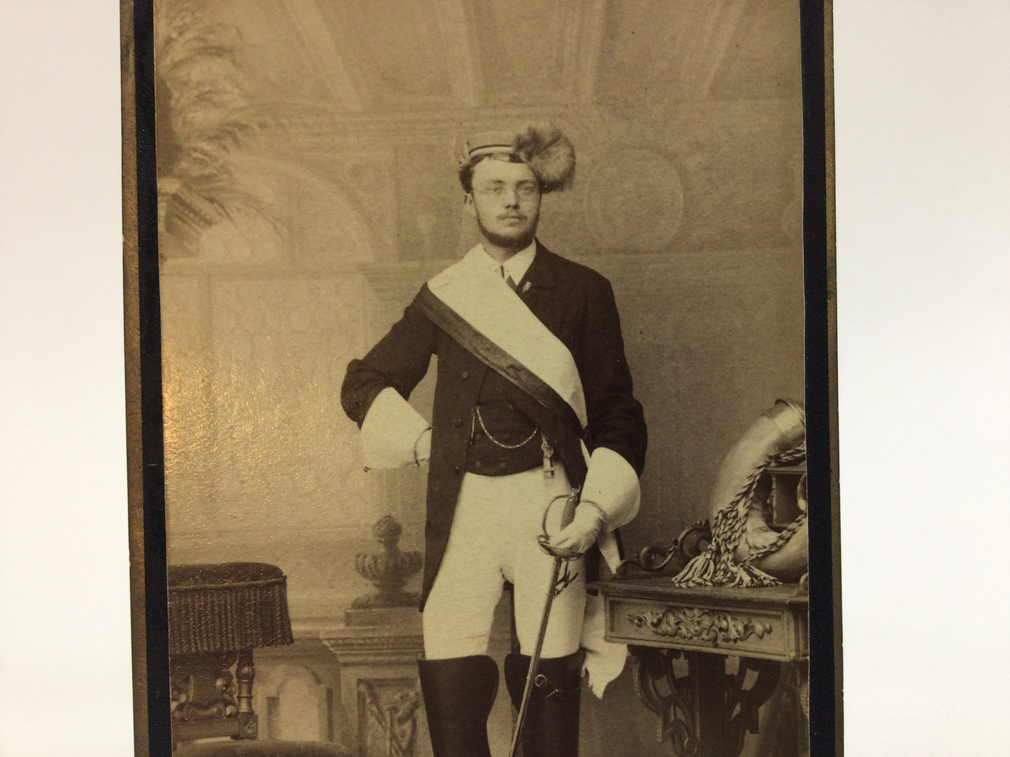 Antique CDV Cabinet Card Photograph Young Man in German Military Attire Victorian Gerhardt Family Album 2.5" x 4" Photo