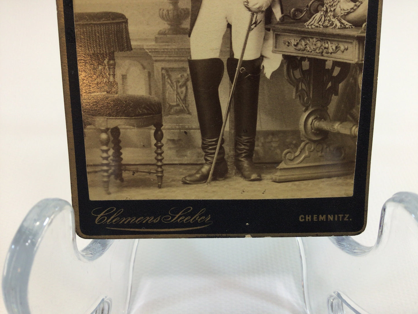 Antique CDV Cabinet Card Photograph Young Man in German Military Attire Victorian Gerhardt Family Album 2.5" x 4" Photo