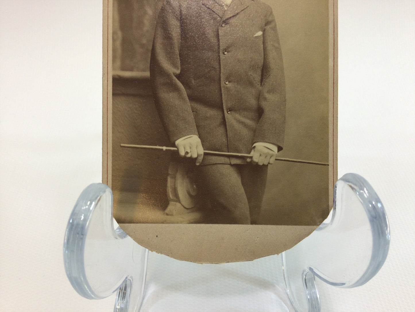 Antique CDV Cabinet Card Photograph Young Man with Cane Victorian Gerhardt Family Album 2.5" x 4" Photo