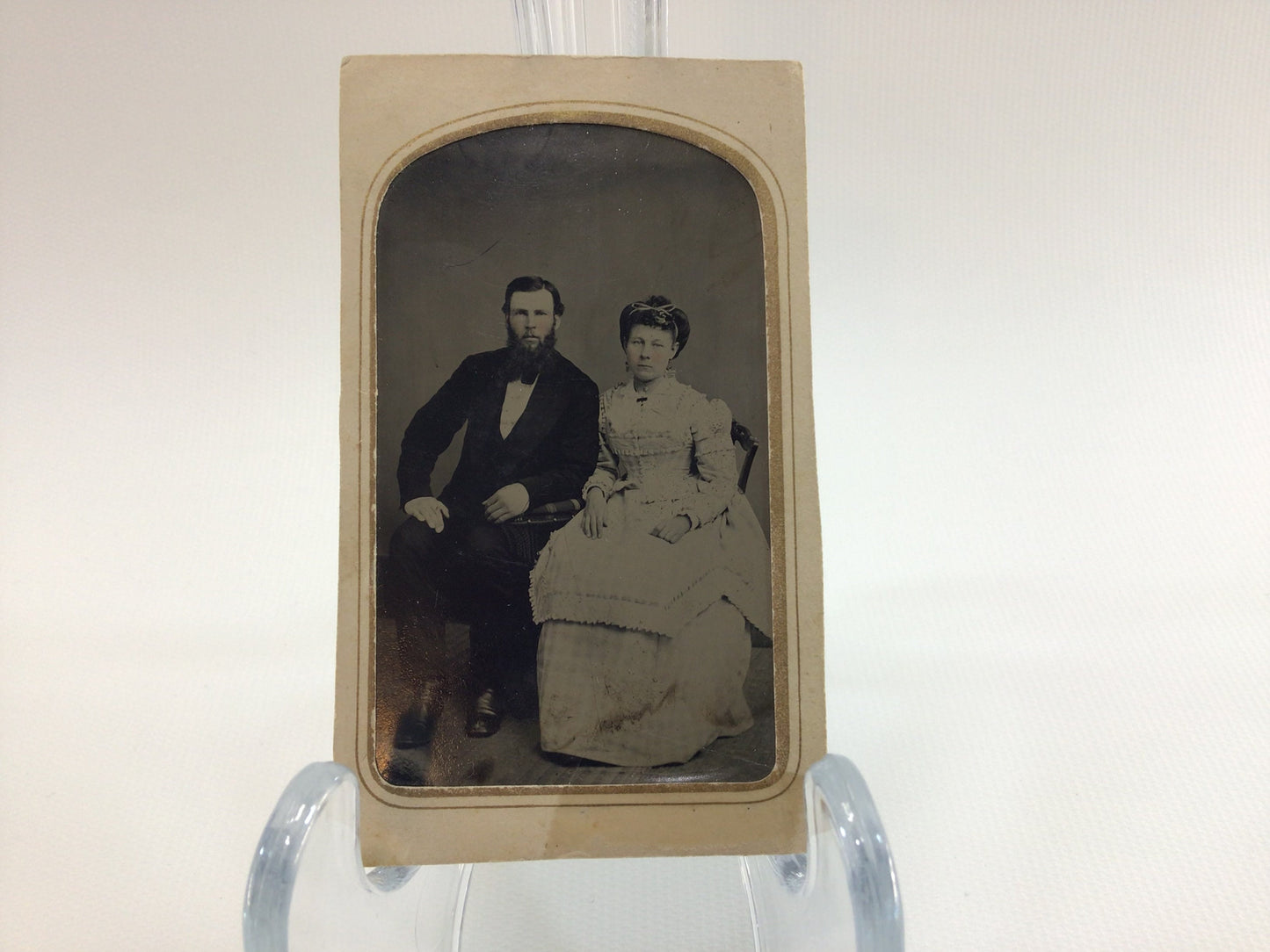 Antique Tintype Photograph Newly Weds 2" x 3.5" Photo in Cardstock Frame