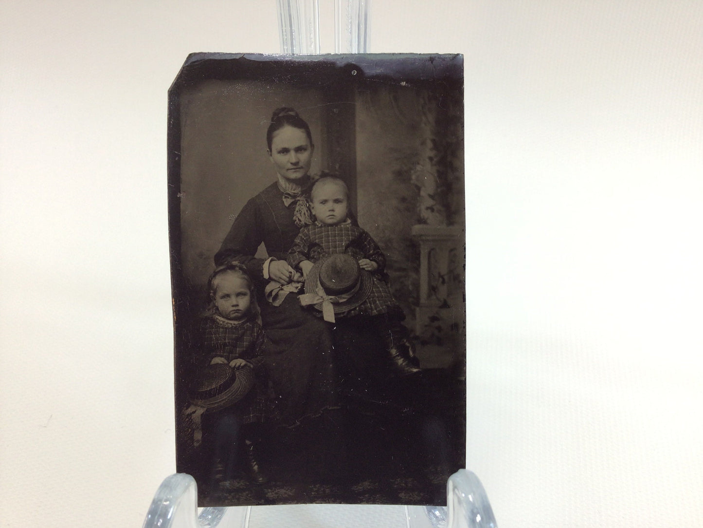 Antique Tintype Photograph Mother with Children 2.25" x 3.5" Studio Photo