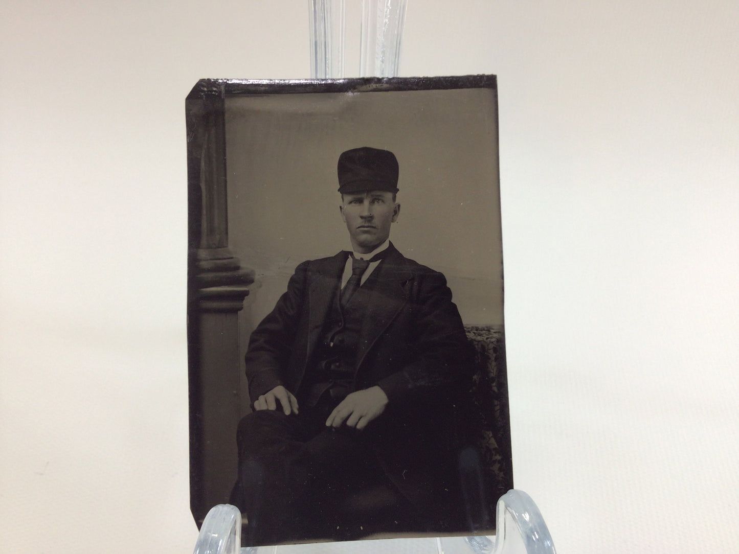 Antique Tintype Photograph Gentleman in Hunting Cap 2.5" x 4.25" Studio Photo