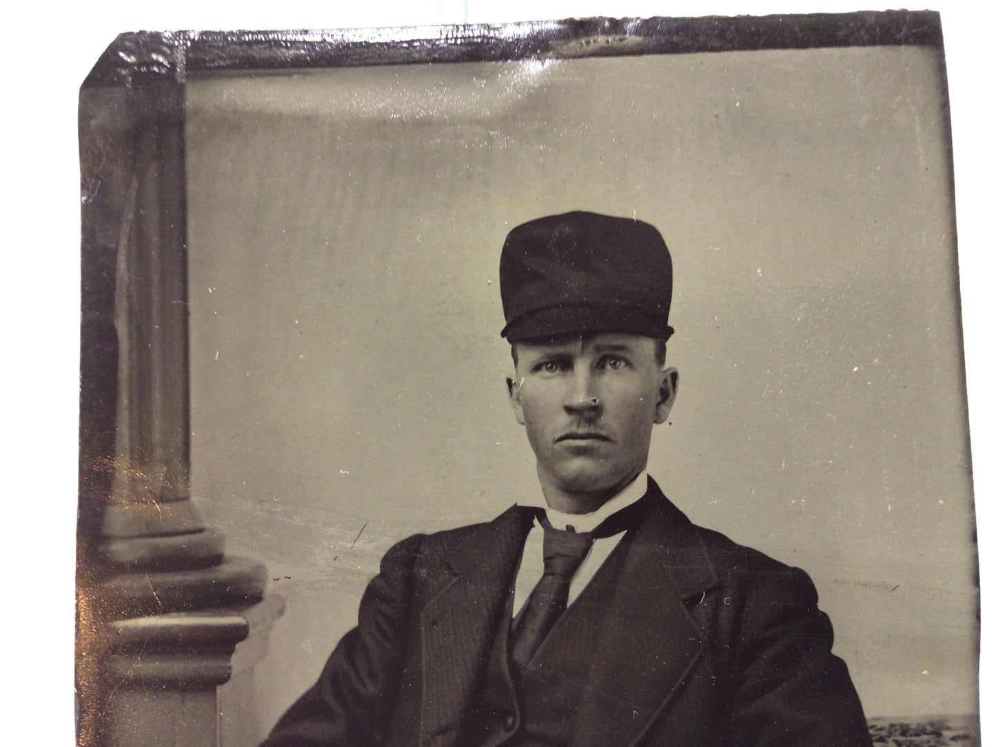 Antique Tintype Photograph Gentleman in Hunting Cap 2.5" x 4.25" Studio Photo