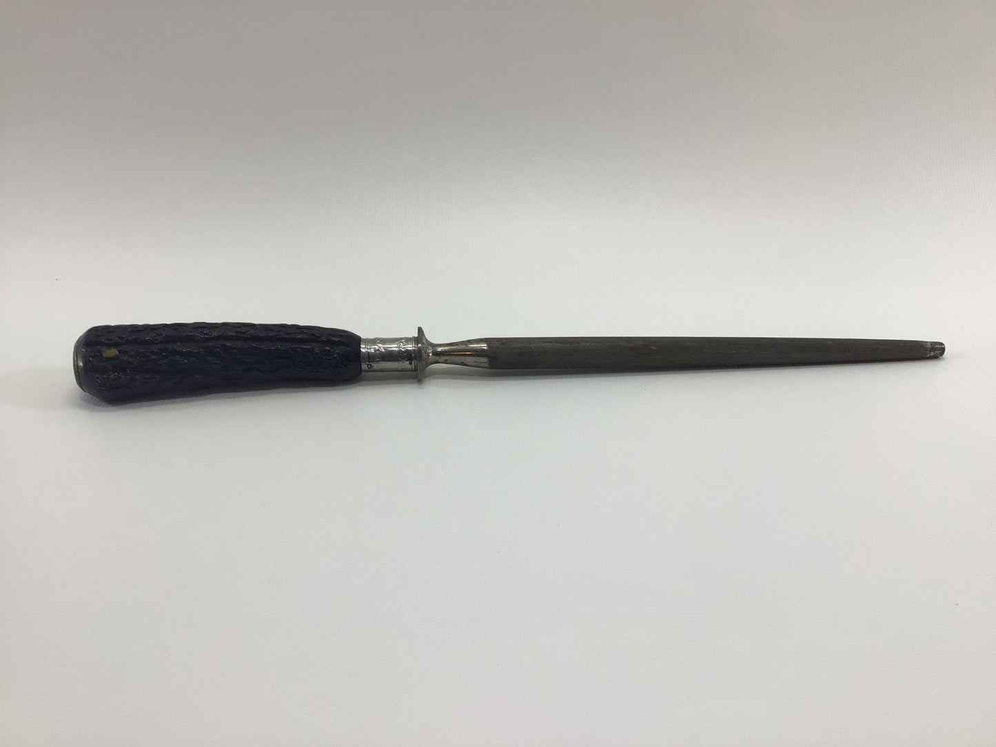 13" Stag Antler Handle Sharpening Steel Honing Rod Vintage Country Kitchen Utensil