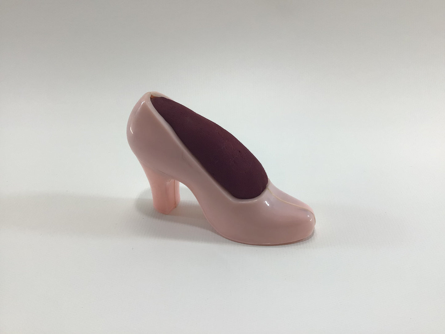 Hard Plastic Pink High Heel Shoe Pincushion Vintage Kitschy Sewing Accessory