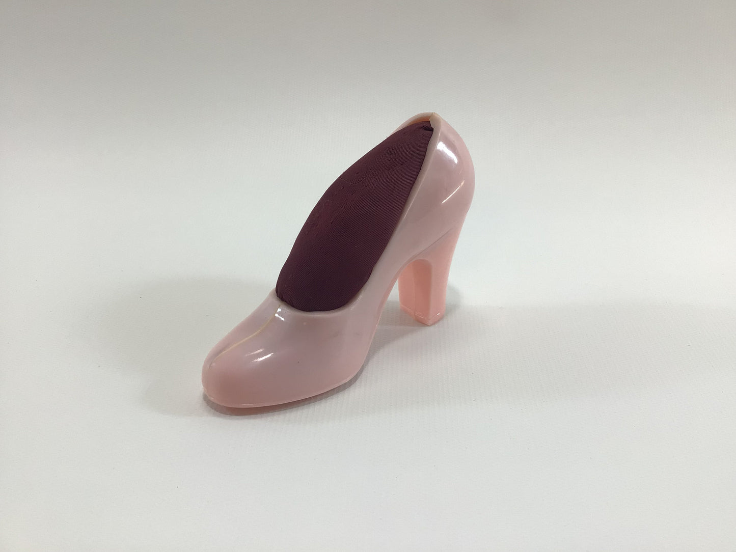 Hard Plastic Pink High Heel Shoe Pincushion Vintage Kitschy Sewing Accessory