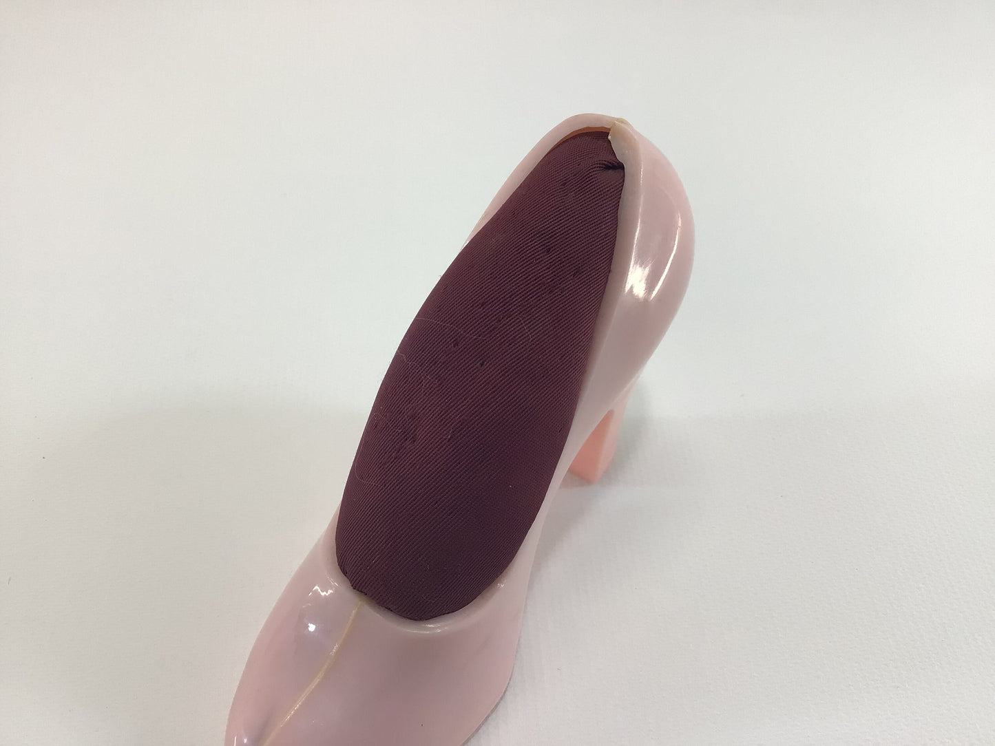 Hard Plastic Pink High Heel Shoe Pincushion Vintage Kitschy Sewing Accessory
