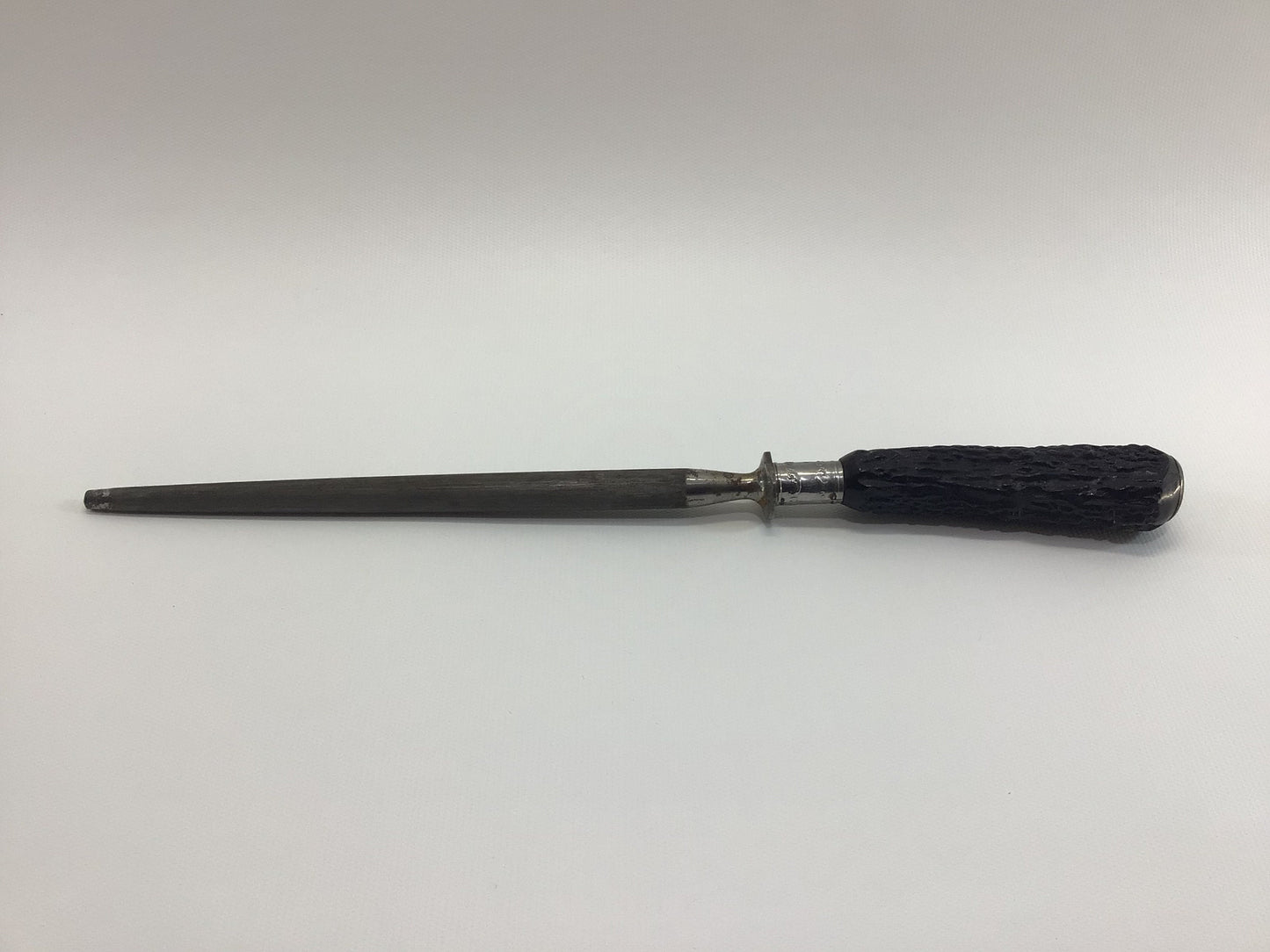 13" Stag Antler Handle Sharpening Steel Honing Rod Vintage Country Kitchen Utensil