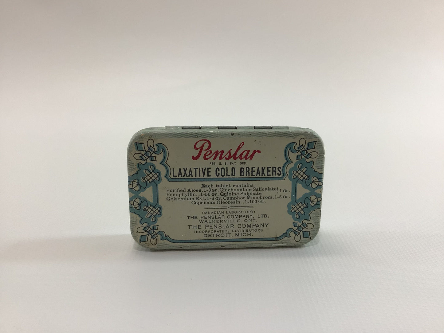 Advertising Tin Penslar Laxative Cold Breakers Vintage Over the Counter Pharmacy Collectible Ephemera