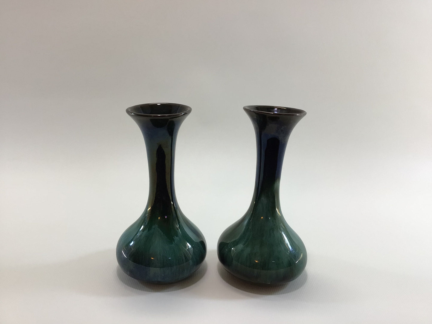 Green Drip Glaze Bud Vases Mid Century Redware Pottery Home Decor