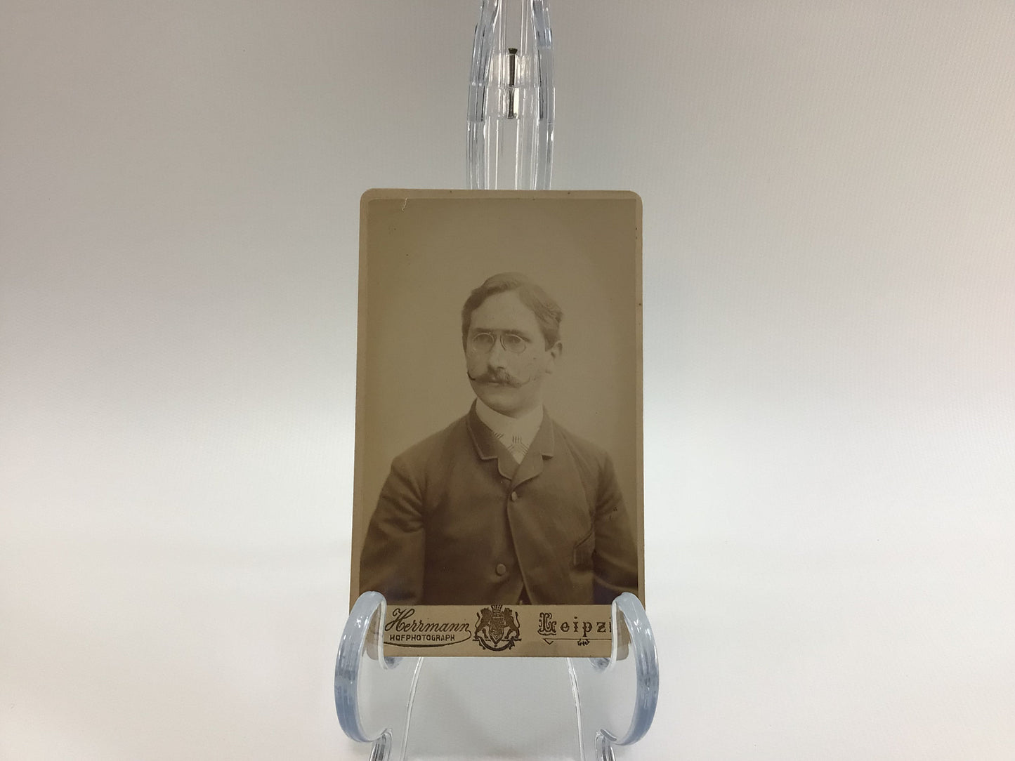 Antique CDV Cabinet Card Photograph 1891 Young Man Handlebar Moustache Victorian Gerhardt Family Album 2.5" x 4" Photo