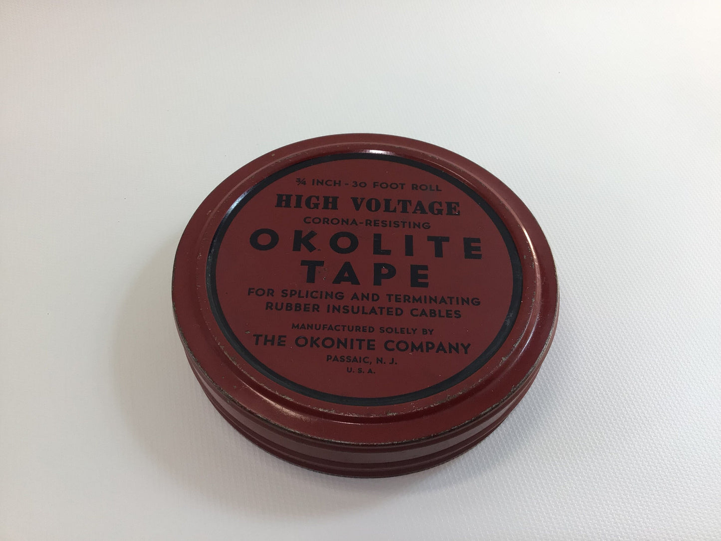 Vintage Advertising Tin Can Okolite Tape High Voltage Corona Resisting